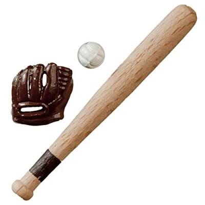 Image of Dolls House Baseball Bat Glove &amp; Ball Miniature Games Accessory 1:12 Scale