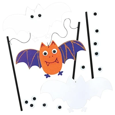 Image of Baker Ross FE668 Halloween Craft Decoration Kits Pack of 8, Bat Hanging Activity, Art And Crafts For Kids To Make Decorate,