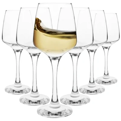 Image of Homiu Large White Wine Glasses Set of 6 330 ML Crystal Drinking Glass Florence Collection Party Wedding Gift Cocktail Home Restaurants Kitchen Glassware Dishwasher Safe