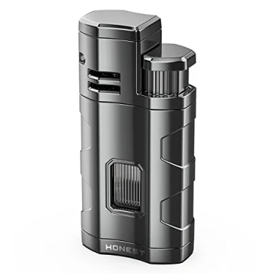 Image of JOPOO Triple Jet Flame Adjustable Lighter Windproof Gas Butane Refillable Turbo Torch with Punch (Sold Without Gas)