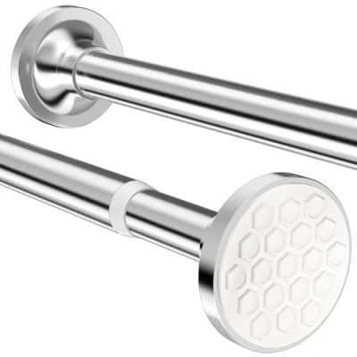 Image of Shower Curtain Rail no Drilling Telescopic Pole Anti Slip Rods Stainless Steel Poles Extra Long 300cm for Living Room, Bedroom, Bathroom, Balcony (113 380CM φ32mm Silver)