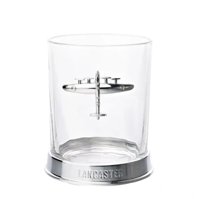 Image of Officially Licensed Royal Air Force RAF Metal Whiskey Tumbler Glass Lancaster Bomber Engraved Base With Badge Drinking Cup Lifestyle Accessory for Men, History &amp; Aviation 330ml / 11.5oz.