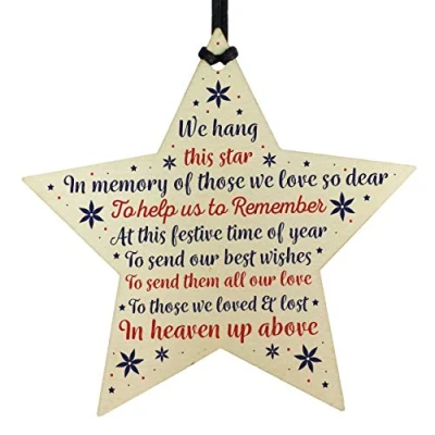 Image of RED OCEAN Christmas Memorial Decorations Hanging Handmade Wooden Star Bauble Gift Mum Dad Nan Grandad Tree Ornament