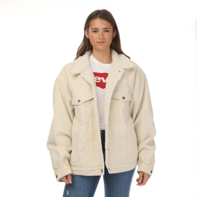Image of Levi&#039;s Womenss Levis Plus 90s Sherpa Trucker Jacket in Cream Cotton Size UK 18 20