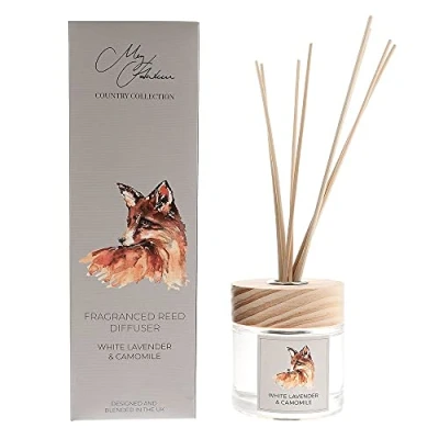 Image of Meg Hawkins Fox Design White Lavender &amp; Camomile Scented Oil Diffuser Gift Set with Sticks 150ml