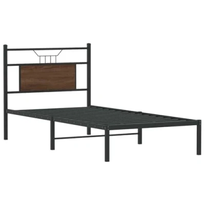 Image of vidaXL Bed Frame with Sturdy Metal Legs and Efficient Weight Distribution Engineered Wood in Brown Oak Suitable for 90x200 cm Mattress