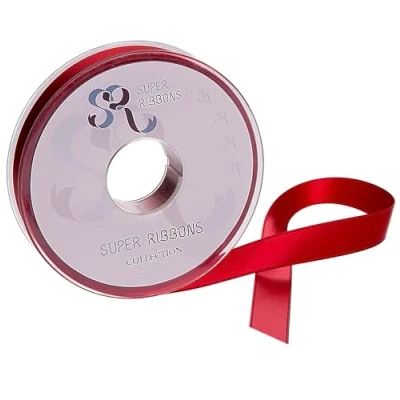 Image of SR SUPER RIBBONS®™ Full Reel 10mm Double Faced Satin Ribbon, 20 Metres on Red
