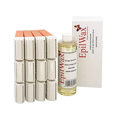Image of EPILWAX Refill Set Argan Series with 12 Roll on Cartridges, Pack of 100 Non Woven Strips for Hair Removal, Bottle Oil, 250 ml, 1 Unit