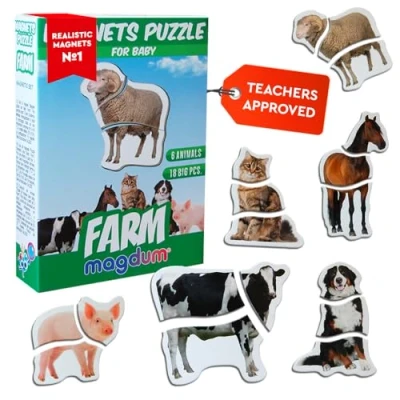 Image of magdum 6 Farm Photo Realistic Magnetic Puzzles for Boys Girls Large First Animal Toys 3 years old Educational Baby Learn Animals Jigsaw