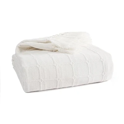 Image of EHC Throws for Sofas, Settee Throws, Throw Blanket Covers Up to 3 Seater Sofa, Double/King Size Bed Reversible throw, 228 x 254 cm, Ivory