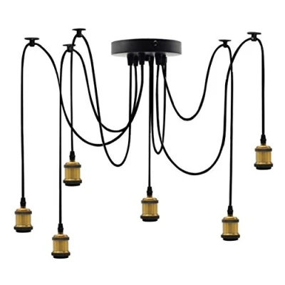 Image of Icole Vintage Industrial 6 Lights Pendant Light E27 Lampholder Ceiling Edison Hanging Fixture