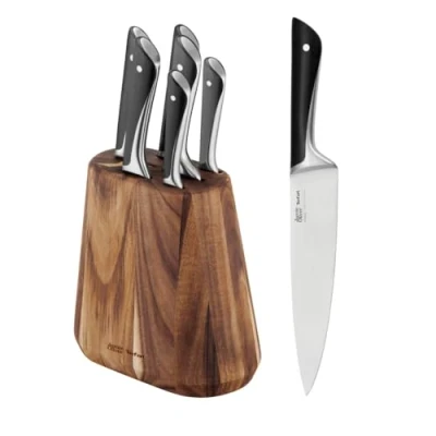 Image of Tefal Jamie Oliver Kitchen Knives Set, 6 Pieces, Knife Block, German Stainless Steel, K267S656, Black