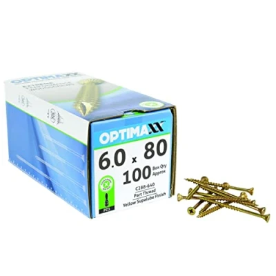 Image of 6.0 Optimaxx Extreme Performance Wood Screws Box 100PC Zinc Plate &amp; Yellow Passivated, Pozi (6.0x80mm)
