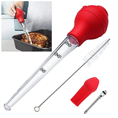 Image of KAYCROWN Turkey Baster Set of 4, Commercial Grade Quality FDA Silicone Bulb Including Meat Marinade Injector Needle with Barbecue Basting Brush and Cleaning for Easy Clean Up