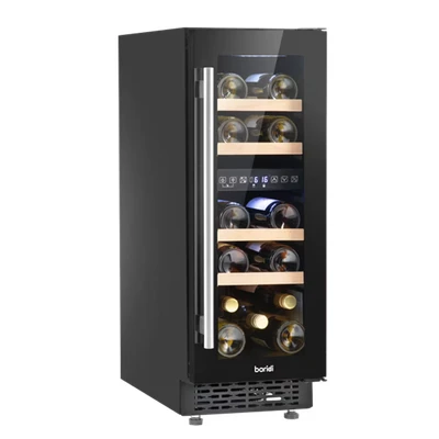 Image of Baridi 17 Bottle Dual Zone Slim Built In 30cm Wine Cooler, Touch Screen Controls, Wooden Shelves, LED, Black DH204