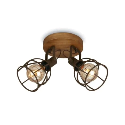 Image of BRILONER Leuchten Retro Ceiling Light with Grid Shade 2 Bulb Vintage E27 Socket Max. 25 Watt Adjustable Lampshades Rustic Steel Spotlight Brown