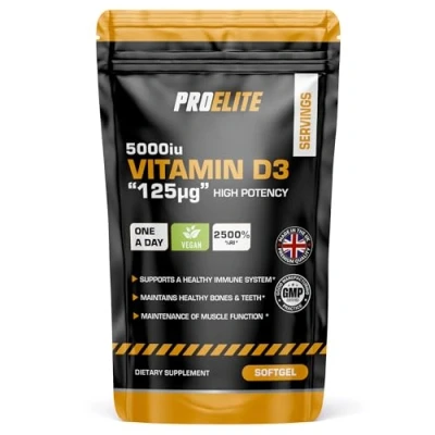 Image of Vitamin D3 5000 iu D 30 Softgels Supplements Immune Support, Optimal Absorption Year Round Wellness for Bone Health and Vitality by PROELITE