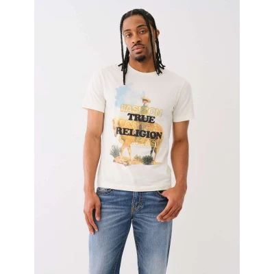 Image of True Religion Men&#039;s Waterbase Embro Cowboy Tee, Winter White, XXL