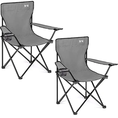 Image of Trail Grey Camping Chair Lightweight Folding Cup Holder Carry Bag 100kg Capacity (2 x Chairs)