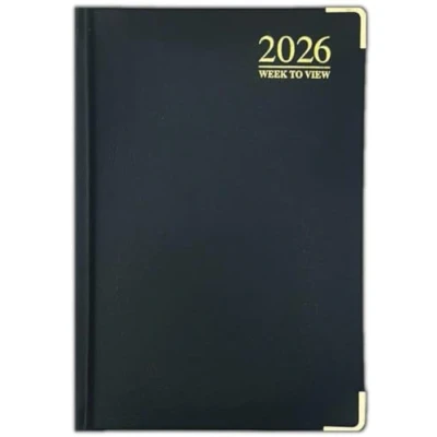 Image of 2025 A4 A5 A6 Padded Week To View Diary Full Year Planner Desk Hardback Metal Edge (A5, Black)