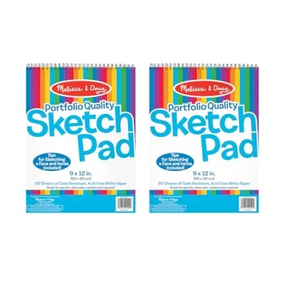 Image of Melissa &amp; Doug Sketch Pad (9 x 12 Inches) 50 Sheets, 2 Pack Kids Drawing Paper Pad, Coloring Art Pads for