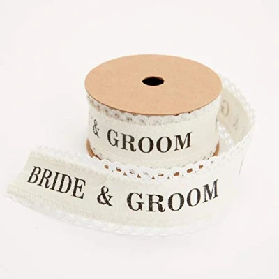 Image of Lace Edge Cotton Ribbon Bride &amp; Groom 5cm x 10m Wedding