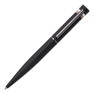 Image of Hugo Boss Loop Iconic HSG3524A Ballpoint Pen Brass and Rubber Black Length: 14.6 cm