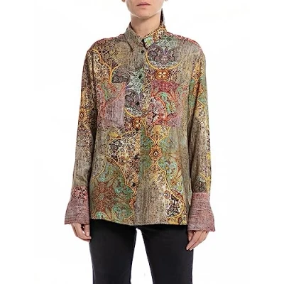 Image of REPLAY Women&#039;s W2121 Mix All Over Printed Viscose Fabric Blouse, 010 Multicoloured, M