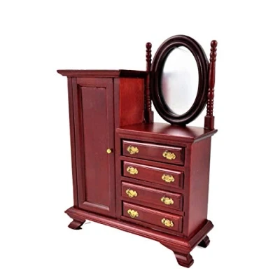 Image of Melody Jane Dolls House Mahogany Combination Wardrobe Miniature 1:12 Bedroom Furniture