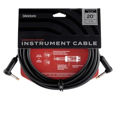 Image of D’Addario Accessories American Stage Guitar Cable Premium Instrument with ¼ Inch Ends Cord Made in the USA Right Angle 20 feet