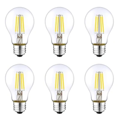 Image of E27 LED Energy Saving Light Bulb,Antique Style Edison Retro 4W/40W Incandescent Bulb Equivalent,Non dimmable,Daylight White 6500K,A60 Small Screw Transparent Bulb, 400lm,AC220 240V 6 Pack