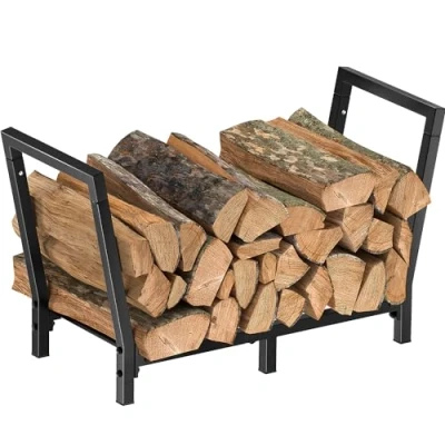 Image of Mutool Metal Firewood Rack, 81x33x46cm Log Holder for Fireplace, Fireplace Wood Storage Shelf indoor/Outdoor, Black