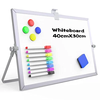 Image of OWill Dry Erase Whiteboard, 30 X 40 cm Mini Magnetic Desktop Whiteboard with Stand, Small A3 &amp; Portable Double Sided Easel for Drawing in School Home