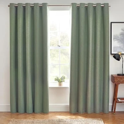 Image of furn. Dawn Blackout Eyelet Curtains Width x Drop 168 137cm (66 54) Eucalyptus