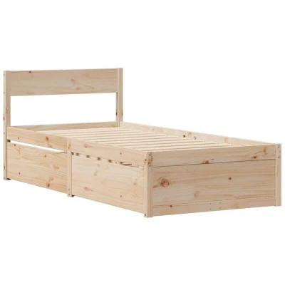 Image of vidaXL Solid Pine Wood Single Bed Frame 90x190 cm with Headboard and Storage Drawers Durable Bedroom Furniture in Brown
