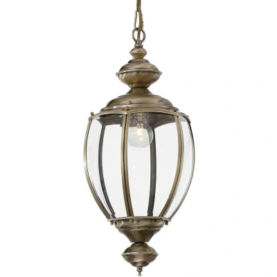 Image of Norma 1 Light Ceiling Lantern Pendant Antique Brass, Clear Glass, E27