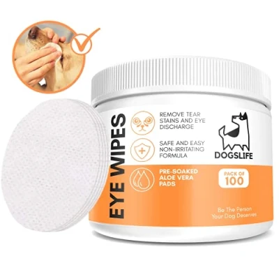 Image of Dog Eye Wipes Safe &amp; Easy Cleaning For Dogs Remove Tear Stains, Crust Discharge Pack Of 100 Soothing Aloe Vera Formula!