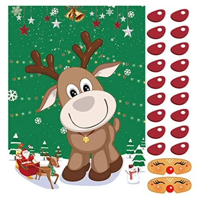 Image of VEYLIN Pin the Nose on Reindeer Christmas Family Fun Game Party