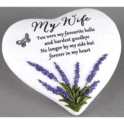 Image of Thoughts Of You Heart Outdoor Memorial Plaque with Lavender design, Wife