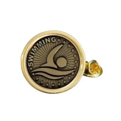 Image of Swimming (C) Gold Plated Domed Lapel Pin Badge in Bag