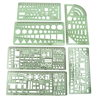 Image of 6 Pieces Plastic Measuring Templates Building Formwork Stencils Geometric Drawing Rulers for Office and School,Green