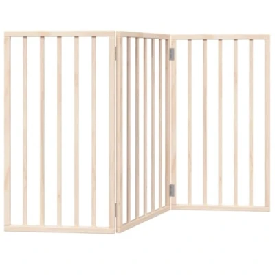 Image of vidaXL Foldable Dog Gate 3 Panels Poplar Wood Freestanding Pet Fence 150cm L x 90cm H Brown