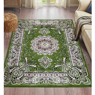 Image of householdfurnishing Vintage Traditional Rug Floral Pattern Carpet Bedroom Mat Living Room Rugs Exquisite Persian Style Wide Area Hallway Runner (Green, 240 X 320 cm Large Rug)