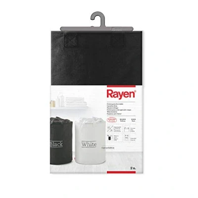 Image of Rayen Laundry Baskets Waterproof and Resistant With Handles 70 l Capacity Black White Colors Pack of 2 Dimensions: 55 x 40 cm, Canvas, cm de alto diámetro