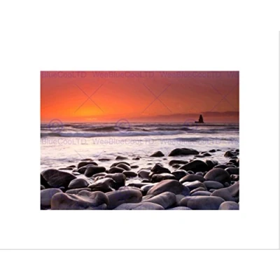 Image of Wee Blue Coo Beach Pebbles Rocks Sunset Seascape Picture Wall Art Print