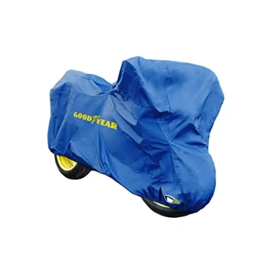 Image of Goodyear Heavy duty motorcycle cover for indoor/outdoor storage with padlock hole, Large size. Measurements: 232 x 100 125cm