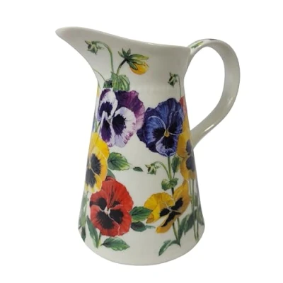 Image of 15cm Serving Jug by Heritage Porcelain Pitcher with Unique Pansy Design Perfect Kitchen for Water Milk Cream Gravy Sauce or Custard Great Housewarming Moving Gift