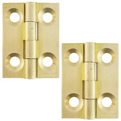 Image of H&amp;E™ 1&quot; x ¾&quot; Inch 25mm 19mm 1.3mm Pin Lock™ Butt Hinges 1 Pair (2 Hinges) Natural Satin Brass
