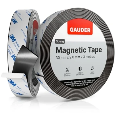 Image of GAUDER Magnetic Tape Self Adhesive (30 mm x 3 m) Magnet Strips with Backing Sticky Back Roll