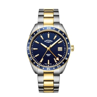Image of Rotary Gents Two Tone Gold GMT Henley Analogue Bracelet Watch GB05296/05